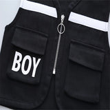 Spring autumn toddler letter boy decorative vest+printed long sleeves+elastic loose casual pants suit fashion suit