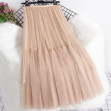 Maxi Long Tulle Skirts for Women White Aesthetic Pleated Skirt Y2k Fairycore Party Summer Autumn Jupe Longue 2024 Falda Mujer