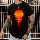 plus Size round Neck T-shirt Casual Fashion Sunset Diffuse Chicken Minimalist 3D Digital Print Comfortable T-shirt