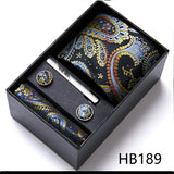 Top Grade Holiday Gift Box 7.5 cm Green Print Tie Pocket Squares Cufflink Set Gravatas Man Suit Accessories Fit Formal Party