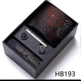 Top Grade Holiday Gift Box 7.5 cm Green Print Tie Pocket Squares Cufflink Set Gravatas Man Suit Accessories Fit Formal Party