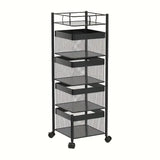 Rotating Kitchen Storage Rack 5 Layers, Metal Fruit And Vegetable Storage Basket Multi-layer Vegetable Rack Storage Wheels, Floo