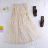 Maxi Long Tulle Skirts for Women White Aesthetic Pleated Skirt Y2k Fairycore Party Summer Autumn Jupe Longue 2024 Falda Mujer