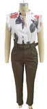 Summer Women's Flower Print Lotus Leaf Sleeve High Waist Pants Set Waist Belt Women's V-Neck Two Piece Set Work Suit Set