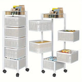 Rotating Kitchen Storage Rack 5 Layers, Metal Fruit And Vegetable Storage Basket Multi-layer Vegetable Rack Storage Wheels, Floo