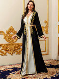 Elegant Muslim Dress with Gold Embroidered Evening Gown, Traditional Islamic Attire