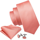 Men's Tie, Pocket Square & Cufflinks Gift Set - Coral Pink