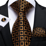 Luxury Mens Tie Black Golden Jacquard Necktie Pocket Square Cufflinks Set Floral Plaid for Male Men Wedding Busniess Party Gift