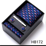 Top Grade Holiday Gift Box 7.5 cm Green Print Tie Pocket Squares Cufflink Set Gravatas Man Suit Accessories Fit Formal Party