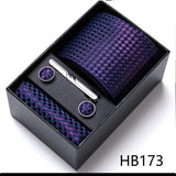 Top Grade Holiday Gift Box 7.5 cm Green Print Tie Pocket Squares Cufflink Set Gravatas Man Suit Accessories Fit Formal Party