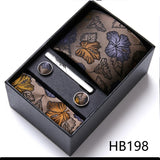 Top Grade Holiday Gift Box 7.5 cm Green Print Tie Pocket Squares Cufflink Set Gravatas Man Suit Accessories Fit Formal Party