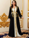 Elegant Muslim Dress with Gold Embroidered Evening Gown, Traditional Islamic Attire