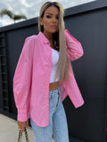 Long Sleeve Solid Buttons Shirts Women