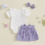 Adorable Baby Girl Floral Print Romper with Matching Skirt and Headband Set for Summer Outings and Photoshoots
