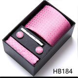 Top Grade Holiday Gift Box 7.5 cm Green Print Tie Pocket Squares Cufflink Set Gravatas Man Suit Accessories Fit Formal Party