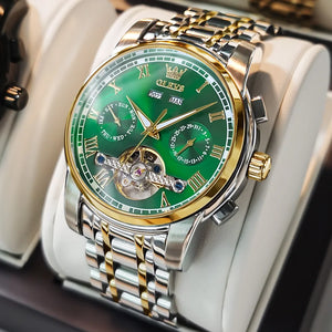 OLEVS Men Automatic Mechanical Green Fashion Classic Wrist Watches