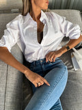 Long Sleeve Solid Buttons Shirts Women
