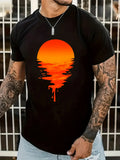 plus Size round Neck T-shirt Casual Fashion Sunset Diffuse Chicken Minimalist 3D Digital Print Comfortable T-shirt