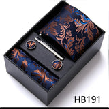 Top Grade Holiday Gift Box 7.5 cm Green Print Tie Pocket Squares Cufflink Set Gravatas Man Suit Accessories Fit Formal Party