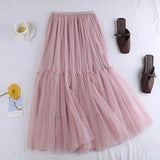 Maxi Long Tulle Skirts for Women White Aesthetic Pleated Skirt Y2k Fairycore Party Summer Autumn Jupe Longue 2024 Falda Mujer