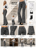 Women's Retro Stretch Flare Jeans with Side Slit & Button Detail
