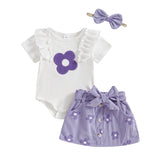 Adorable Baby Girl Floral Print Romper with Matching Skirt and Headband Set for Summer Outings and Photoshoots