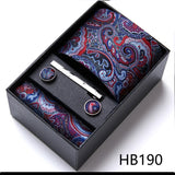 Top Grade Holiday Gift Box 7.5 cm Green Print Tie Pocket Squares Cufflink Set Gravatas Man Suit Accessories Fit Formal Party