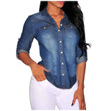 Long Sleeve Women's Denim Shirt 2025 Spring Autumn Classic Vintage Jeans Blouses Tops Retro Casual Button Up Streetwear Top