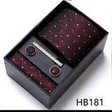 Top Grade Holiday Gift Box 7.5 cm Green Print Tie Pocket Squares Cufflink Set Gravatas Man Suit Accessories Fit Formal Party