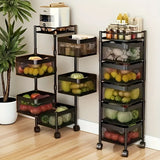 Rotating Kitchen Storage Rack 5 Layers, Metal Fruit And Vegetable Storage Basket Multi-layer Vegetable Rack Storage Wheels, Floo