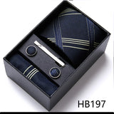 Top Grade Holiday Gift Box 7.5 cm Green Print Tie Pocket Squares Cufflink Set Gravatas Man Suit Accessories Fit Formal Party