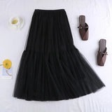Maxi Long Tulle Skirts for Women White Aesthetic Pleated Skirt Y2k Fairycore Party Summer Autumn Jupe Longue 2024 Falda Mujer