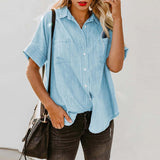 Long Sleeve Women's Denim Shirt 2025 Spring Autumn Classic Vintage Jeans Blouses Tops Retro Casual Button Up Streetwear Top