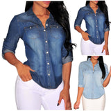 Long Sleeve Women's Denim Shirt 2025 Spring Autumn Classic Vintage Jeans Blouses Tops Retro Casual Button Up Streetwear Top