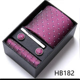 Top Grade Holiday Gift Box 7.5 cm Green Print Tie Pocket Squares Cufflink Set Gravatas Man Suit Accessories Fit Formal Party