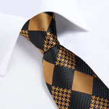 Luxury Mens Tie Black Golden Jacquard Necktie Pocket Square Cufflinks Set Floral Plaid for Male Men Wedding Busniess Party Gift