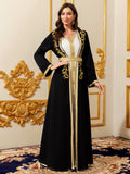 Elegant Muslim Dress with Gold Embroidered Evening Gown, Traditional Islamic Attire