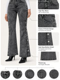 Women's Retro Stretch Flare Jeans with Side Slit & Button Detail
