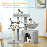 Cat tree Cat Tower for Indoor Cats 2 Styles Cat Activity Tree with Cat Scratching Posts Big Hammock and Removable Top Perch Grey