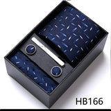 Top Grade Holiday Gift Box 7.5 cm Green Print Tie Pocket Squares Cufflink Set Gravatas Man Suit Accessories Fit Formal Party
