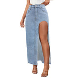 Washed Mid Length Skirt High Waist Denim Skirt