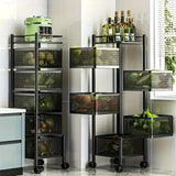 Rotating Kitchen Storage Rack 5 Layers, Metal Fruit And Vegetable Storage Basket Multi-layer Vegetable Rack Storage Wheels, Floo