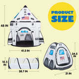 Kids Rocket Ship Play Tent with Tunnel - 3-Piece Pop-Up Set