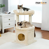 Cat Tree Cat Tower with Cozy Condo, Wide Top Perch,Natural Sisal Posts, Soft Plush,Playful Pom-Pom Suitable for 1-2 Indoor Cats