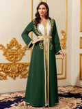 Elegant Muslim Dress with Gold Embroidered Evening Gown, Traditional Islamic Attire