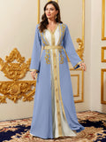 Elegant Muslim Dress with Gold Embroidered Evening Gown, Traditional Islamic Attire