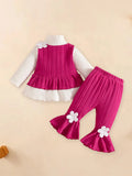 Adorable Infant Girl Autumn Clothes Floral Print Ruffle Sleeve Shirt and Flared Pants Matching Outfit Set for Toddlers