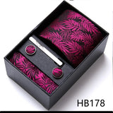 Top Grade Holiday Gift Box 7.5 cm Green Print Tie Pocket Squares Cufflink Set Gravatas Man Suit Accessories Fit Formal Party