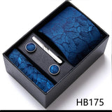 Top Grade Holiday Gift Box 7.5 cm Green Print Tie Pocket Squares Cufflink Set Gravatas Man Suit Accessories Fit Formal Party