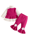 Adorable Infant Girl Autumn Clothes Floral Print Ruffle Sleeve Shirt and Flared Pants Matching Outfit Set for Toddlers